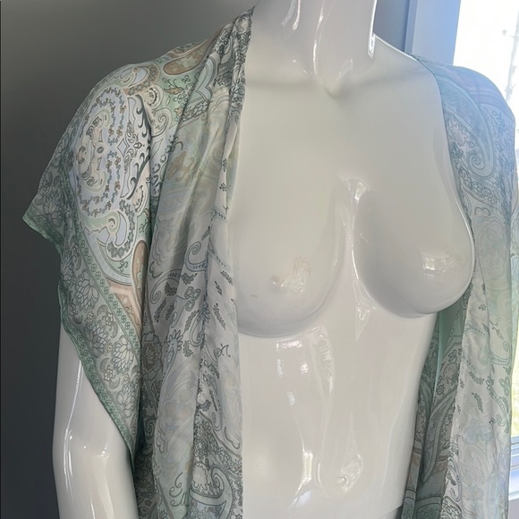Charlie Paige Mint Sheer Kimono with Fringe - Picture 4 of 5